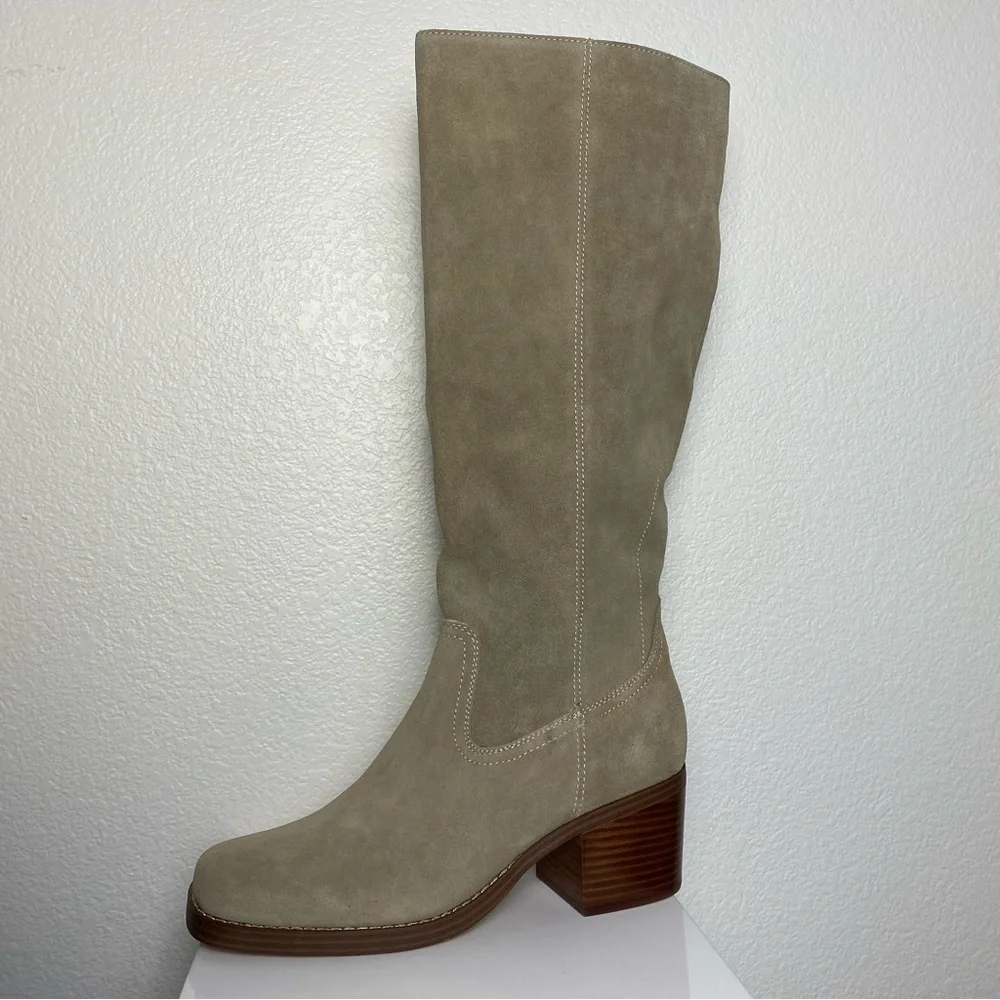 Nine West Beige Taupe Knee-High Block Heel Boots Size 10